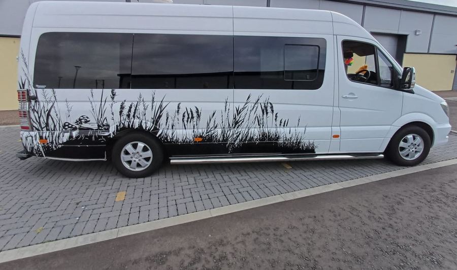 Minibus with grass and mushroom illustration wrap
