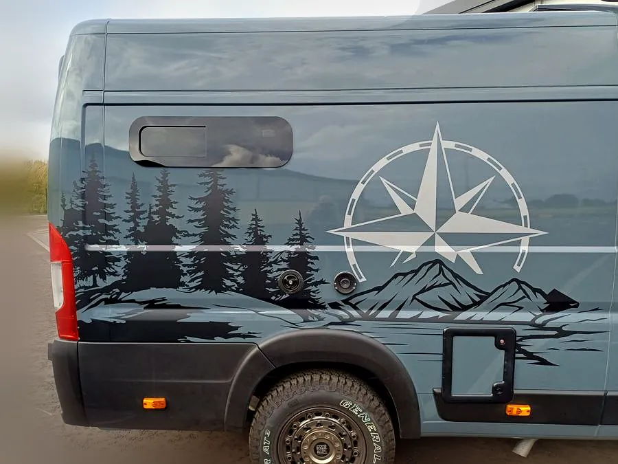 Mountain and compass camper van conversion wrap by AutoWrap Pro Fife