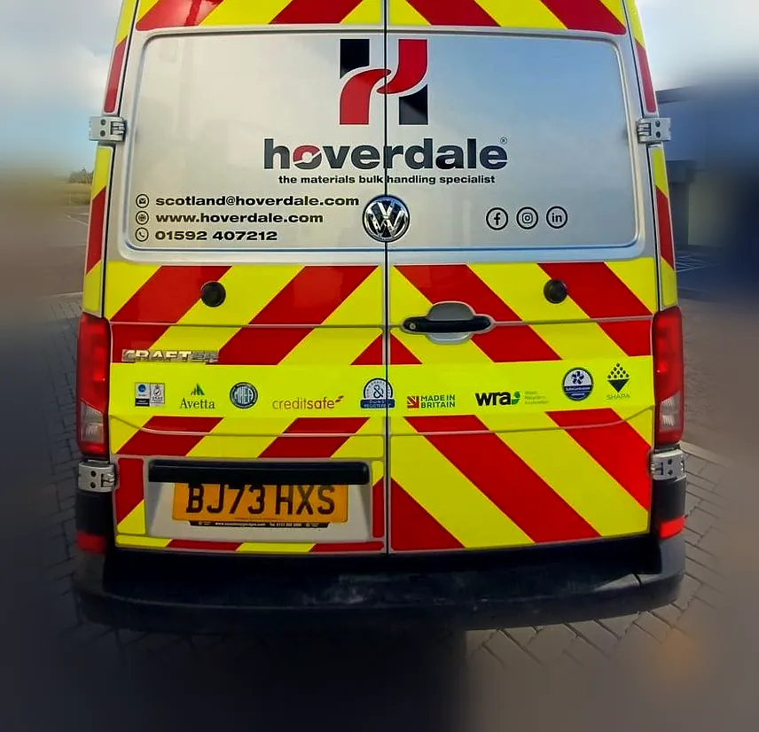 Hoverdale van rear wrap with chevrons, commercial vehicle graphics Fife